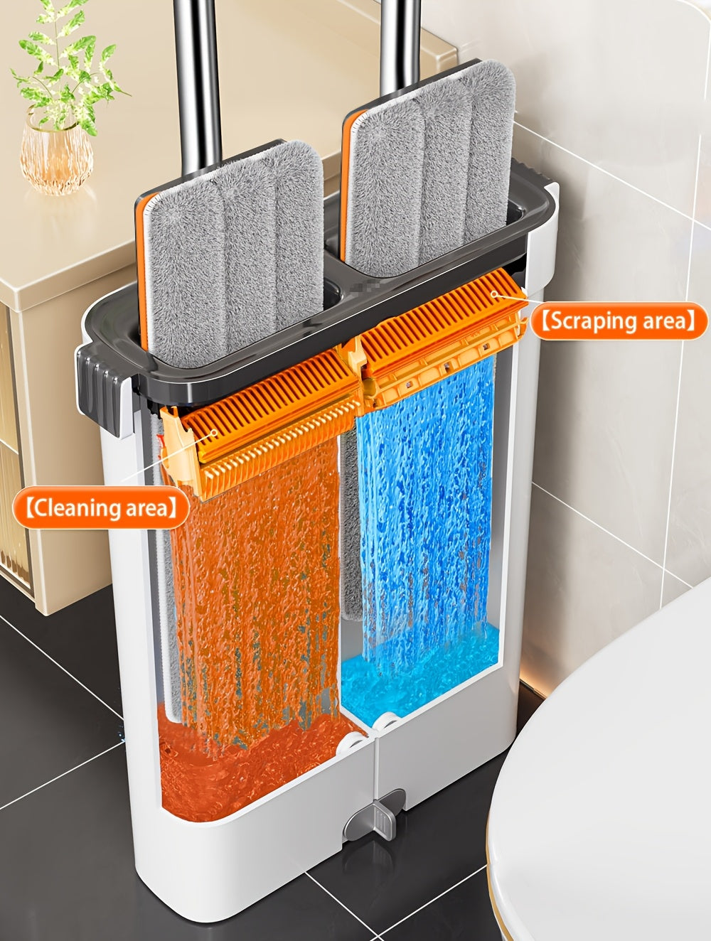 Mop And Mop Bucket Combo Set, Hand-free Flat Mopping Mop And Bucket, Washable Reusable Microfiber Cloth, Wet And Dry, Can Mop Tile Wood Floor Marble, Suitable For Living Room, Bedroom, Kitchen, Bathroom Use