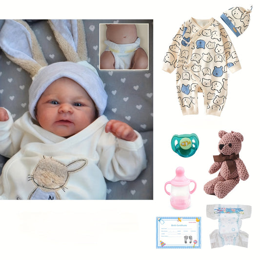 [Real Lifelike Baby Doll] Real Lifelike Baby Doll - 19inch (49cm) Reborn Newborn Size, Soft Touch Full Vinyl Handmade Skin, Includes 2 Outfits for Birthday, Christmas, Thanksgiving, Halloween Gifts