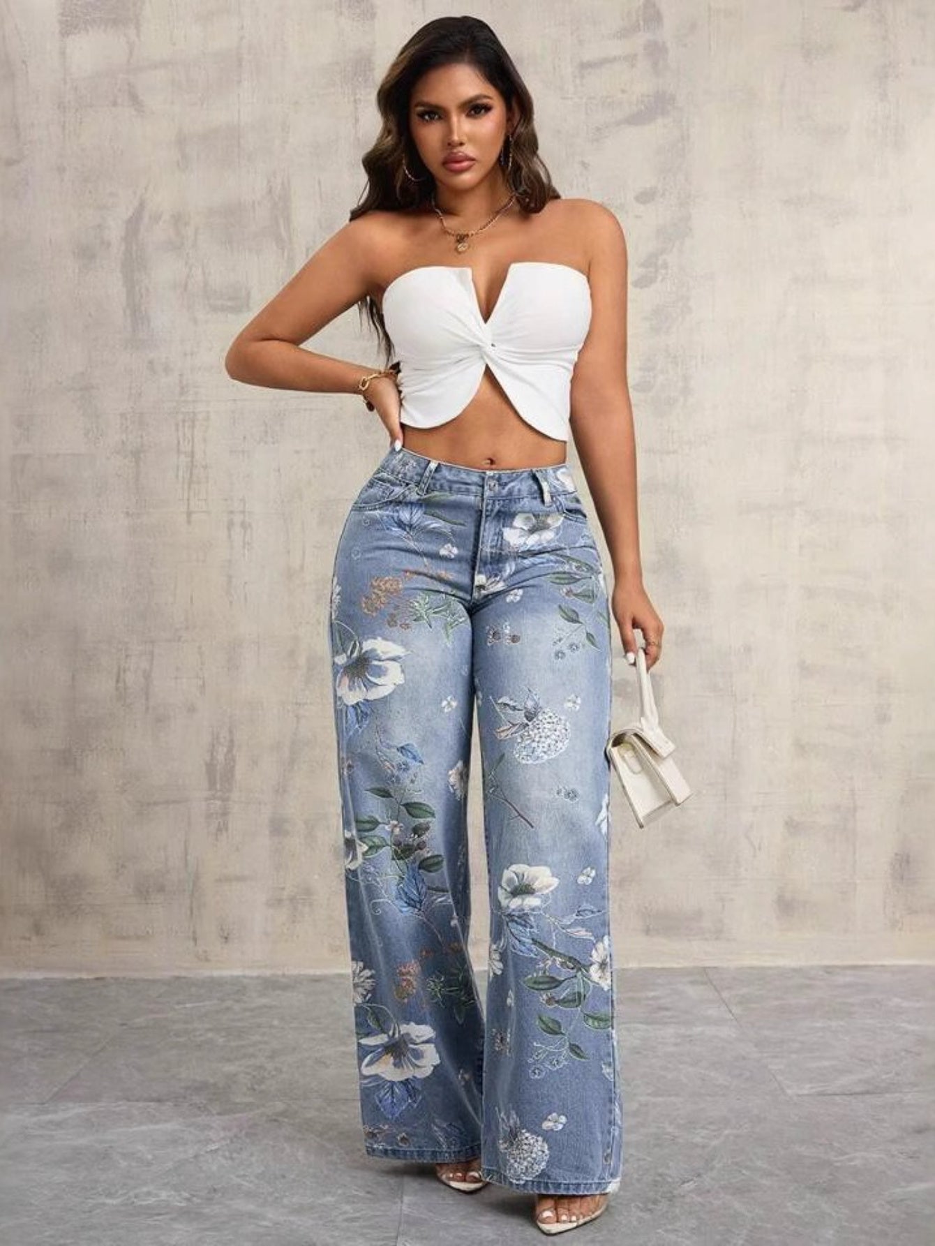 [Street print jeans] American street print jeans | Women's autumn fashion brand vibe style, loose and versatile design, mop wide-leg pants