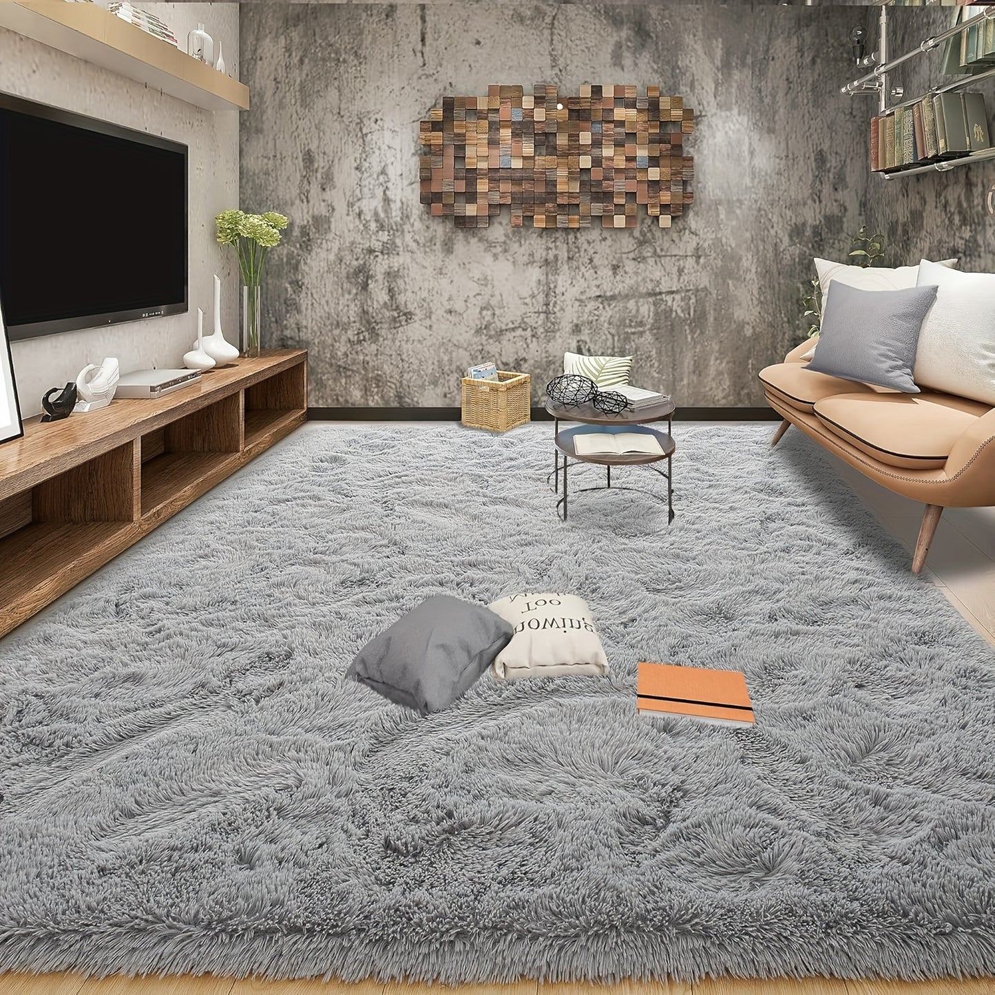 Ultra Soft Rug For Living Room, 5X8 Ft Grey Fluffy Shag Area Rug For Bedroom, Modern Shaggy Carpets Fuzzy Rug For Teens Dorm Nursery Home Decor Aesthetic, Upgrade Anti-Skid Durable