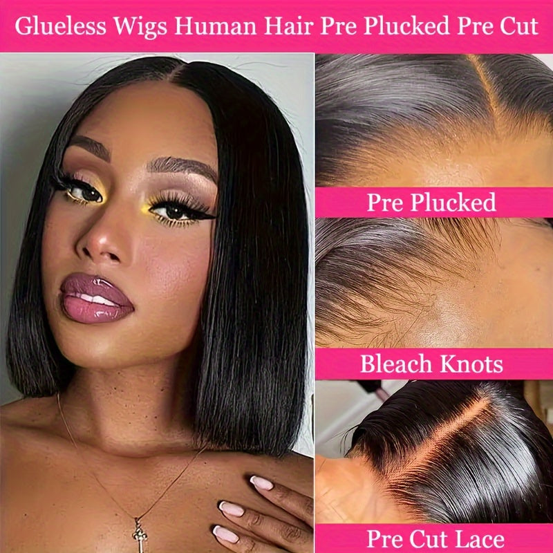 [Straight Human Hair Wig] 250% Density Straight Human Hair Glueless Wig, Glueless Straight Bob Wigs for Women, 13x4 HD Lace, Preplucked Pre Cut Lace Air Wig, Put On And Go Human Hair Wigs