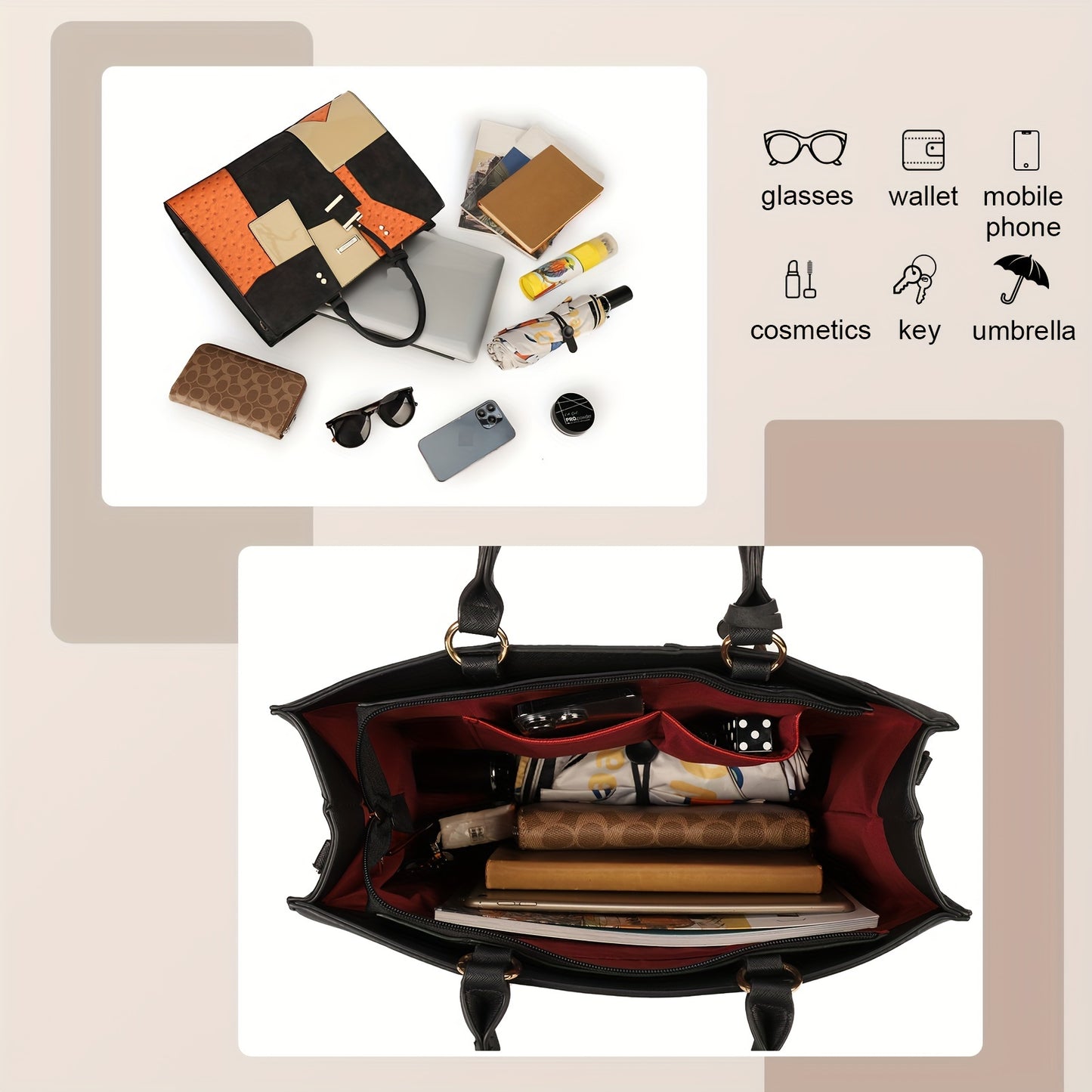 New Fashion Large Capacity Splicing Color Handbag Casual All Fashion Women's Single Shoulder Crossbody Bag