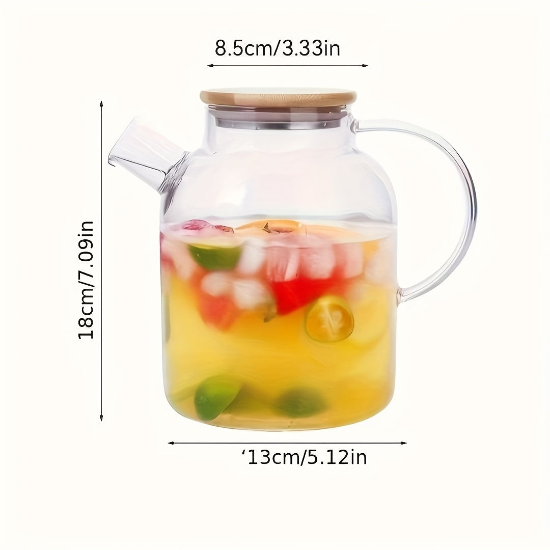 1000/1800ml Glass Water Kettle, Suitable for Stove, with Removable Strainer Mouth, Equipped with Spout, Lid and Handle, Suitable for Brewing Loose Leaf and Herbal Tea, Can Hold Juice, Milk, Beverages, Transparent Hot and Cold