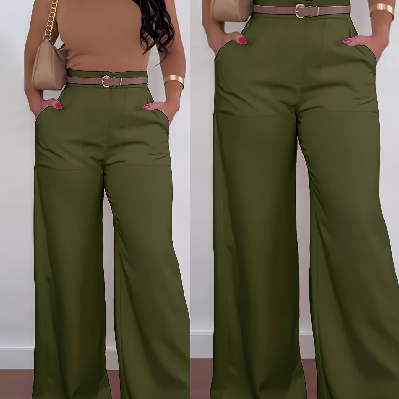 [Women's Wide-Leg Pants] Comfort Fit Women's High-Waist Wide-Leg Casual Pants | Polyester, Machine Washable, Versatile Fashion | Wideleg Pants, Vibrant Look, Black