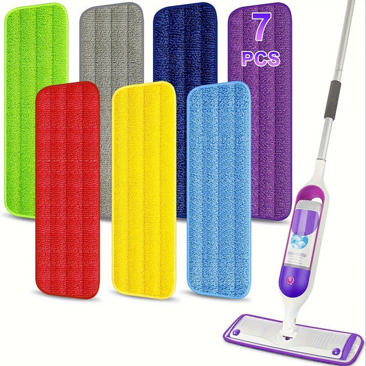 7pcs Vibrant Microfiber Mop Pads - Reusable & Washable, Strong Absorbent Power Mop Refills for All Floor Types, Compatible with Leading Brands