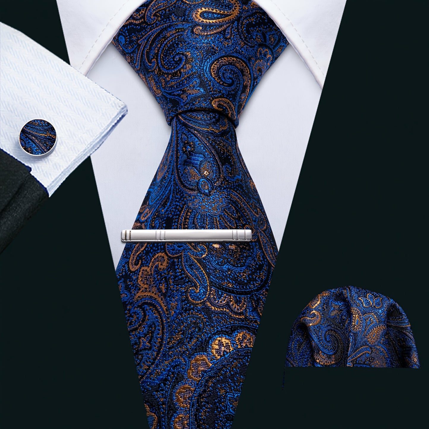 LINEZISEID 3pcs/set Men's Silk Classic Floral Necktie with Hanky And Cufflinks for Business & Wedding, Father's Day Gift, Paisley Ties for Men, Novelty Ties for Men, Special Occasion, Business Attire, Paisley Design, Elegant