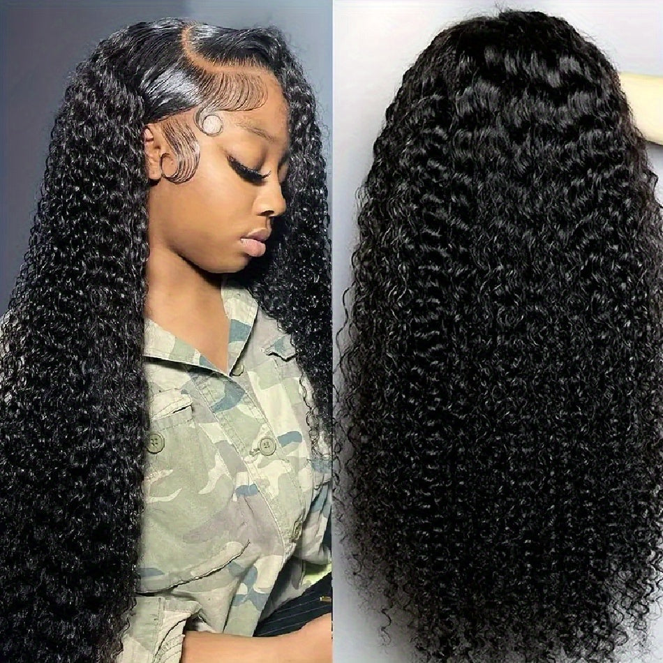 24 Inch Kinky Curly Wig for Women - 13x4 HD Lace Front, Glueless Brazilian Virgin Hair, Pre-Plucked with Kinky Edges, 250% Density, Natural Black Color, Full & Voluminous Curls, Perfect for Everyday or Special Occasions