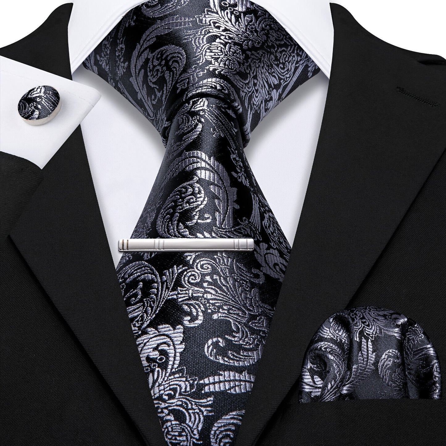 LINEZISEID 3pcs/set Men's Silk Classic Floral Necktie with Hanky And Cufflinks for Business & Wedding, Father's Day Gift, Paisley Ties for Men, Novelty Ties for Men, Special Occasion, Business Attire, Paisley Design, Elegant