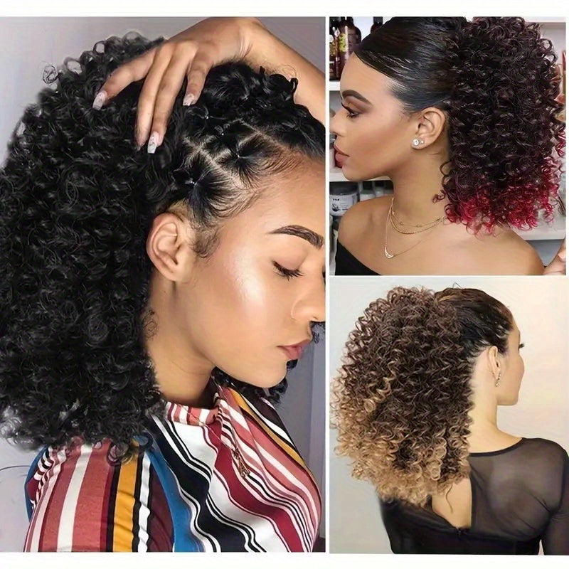 14 Inch Black Curly Ponytail Extension | Synthetic Curly Wave Ponytail with 2 Clips & Drawstring, Elegant Volume-Enhanced Hairpiece for Weddings, Parties, Photoshoots - Naturallooking Waves, Secure Attachment