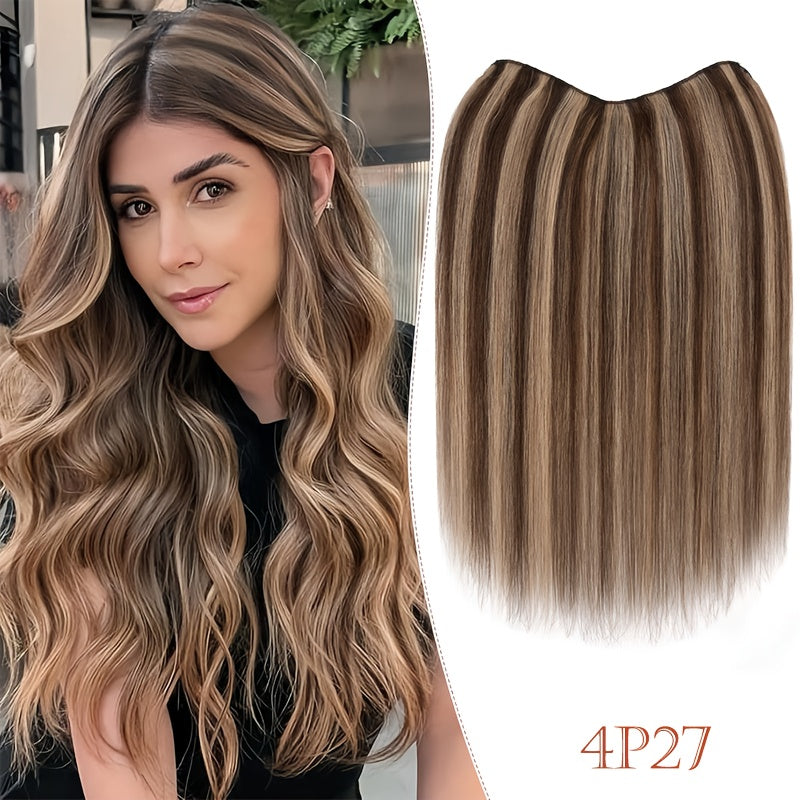 16-Inch Long Human Hair Clip In Extensions - Full Head V-Shaped Weft with 5 Clips, Natural Brown/Black/Blonde/Dark Brown/ Brown/Dirty Blonde/Chestnut Brown/Red Brown/White/Gray/ Auburn - Straight Hair Extension for Women, Bal