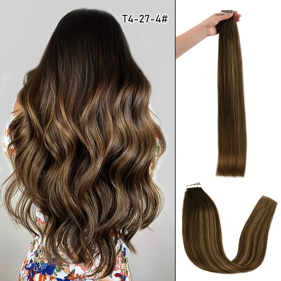 16pcs Vlasy Women's Natural Blonde Balayage Highlights Hair Extensions - Seamless Clip-In Straight Human Hair (12"-24" Lengths, Brown to Blonde Tones) - Easy Application & Damage-Free Removal, Natural Brown Base for Lighter S