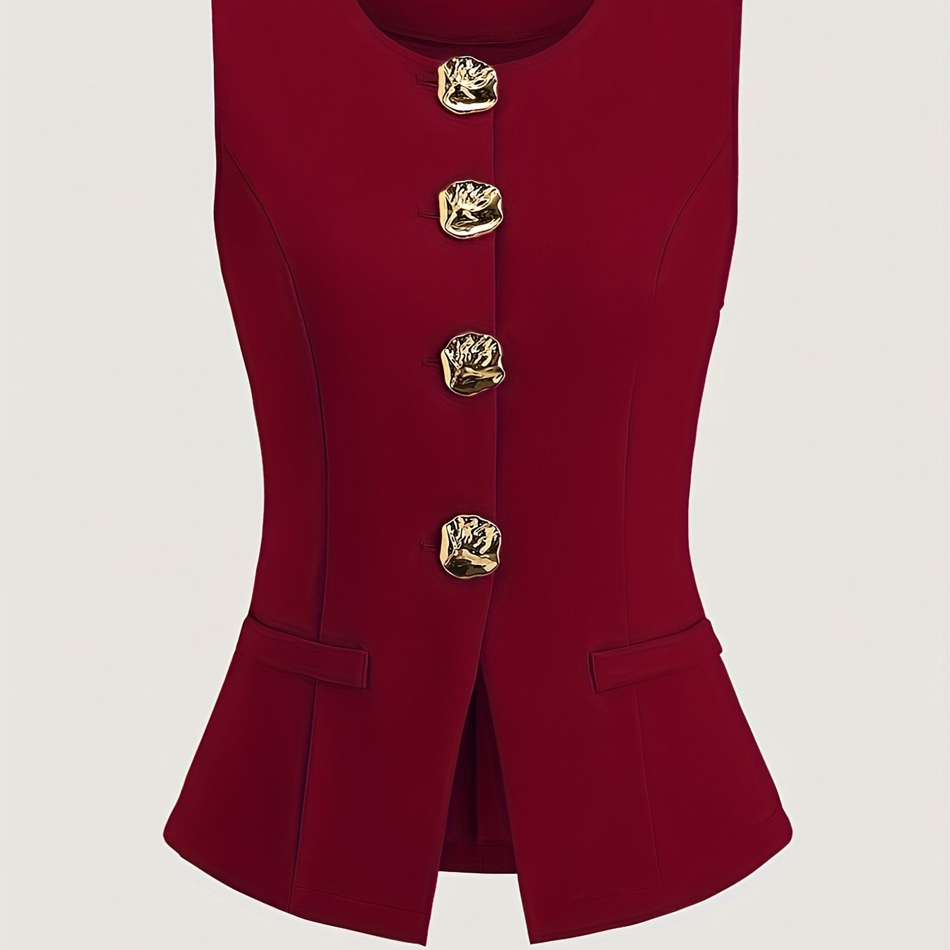 Women's French Chic Blazer - Sleeveless coat with Metallic Buttons, Structured Black Jacket for Business, Formal Events - Machine Washable Women's Professional Outerwear, Seasonal Wardrobe Staple, Office Wear, Elegant Style,