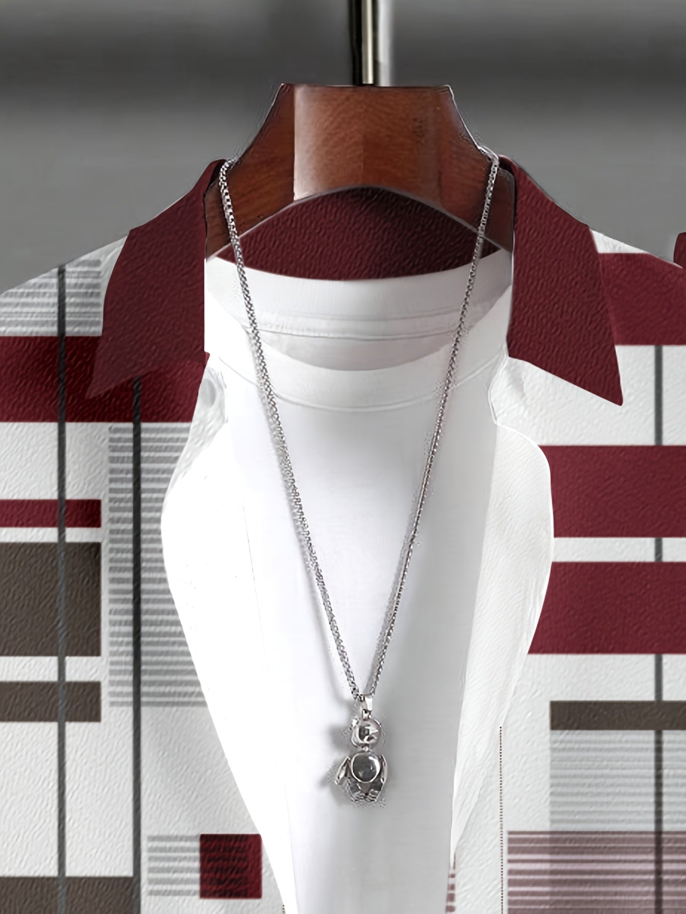 [Plus Size Suit Set] Men's Plus Size Suit - Stretch Long Sleeve Button-Up Shirt & Pants Set | Retro Geometric Check Pattern, V-Neck Lapel Design, Loose Fit for Casual & Formal Wear, Plus Size Blazers