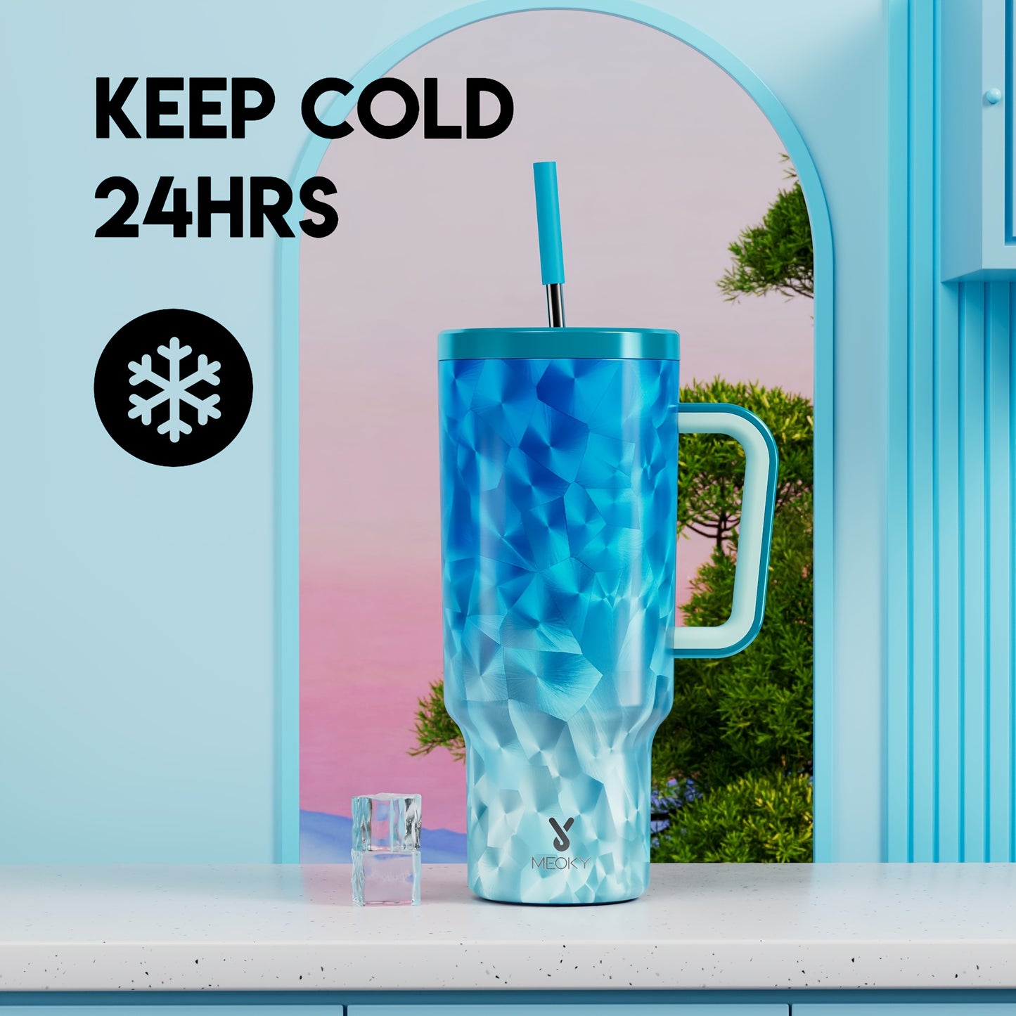 MEOKY 40oz Stainless Steel Tumbler with Lid and Straw, Leakproof Insulated Water Bottle, BPA-Free, Round Shape, Hand Wash Only, Ideal for Car Travel, Home, Hiking - Fashionable Drinkware