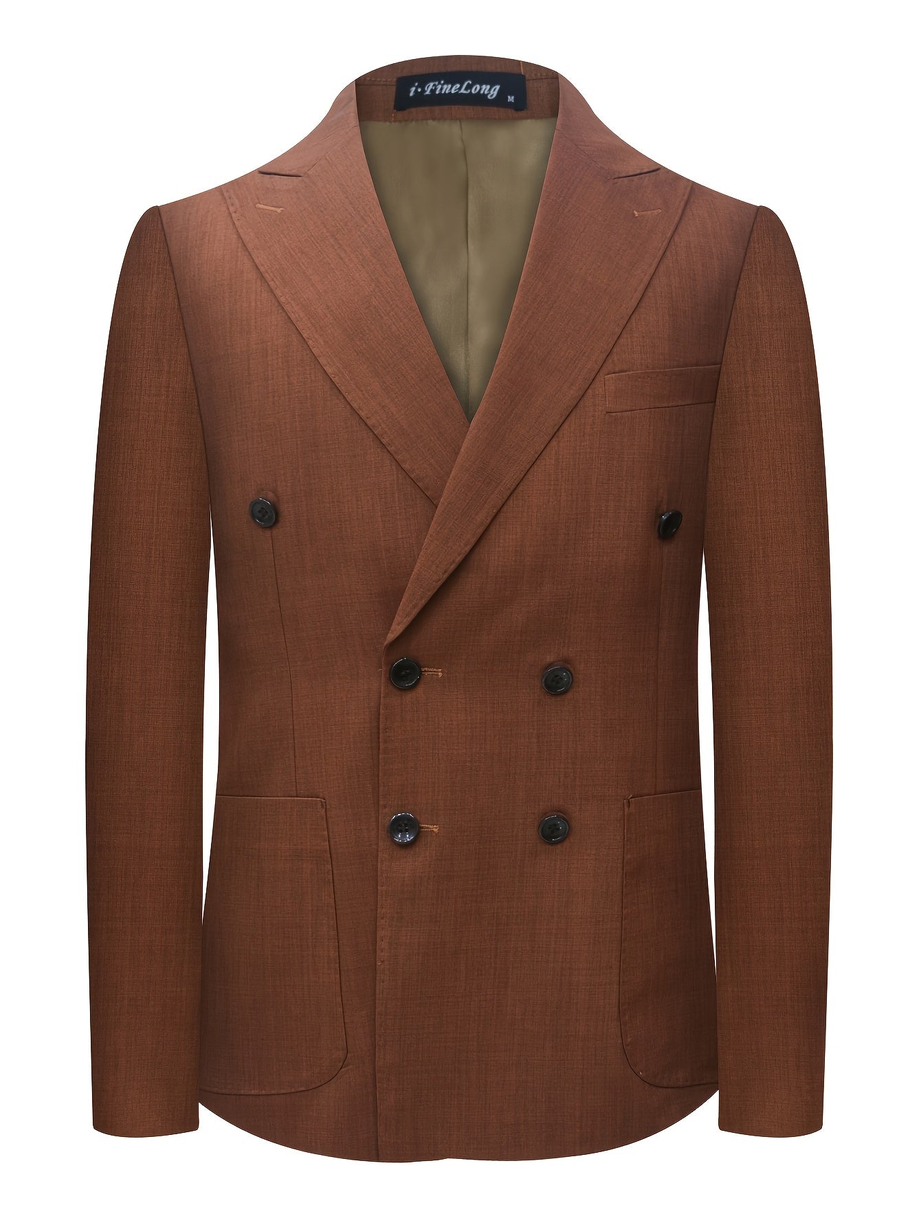 Men'S Brown Double-Breasted Blazer with Notch Lapels - Casual Business Suit for Weddings, Graduations & Parties, Solid Color, Long Sleeves, Regular Fit, Spring/Fall Wear, Wedding Attire, Classic Style, Nonstretch Fabric