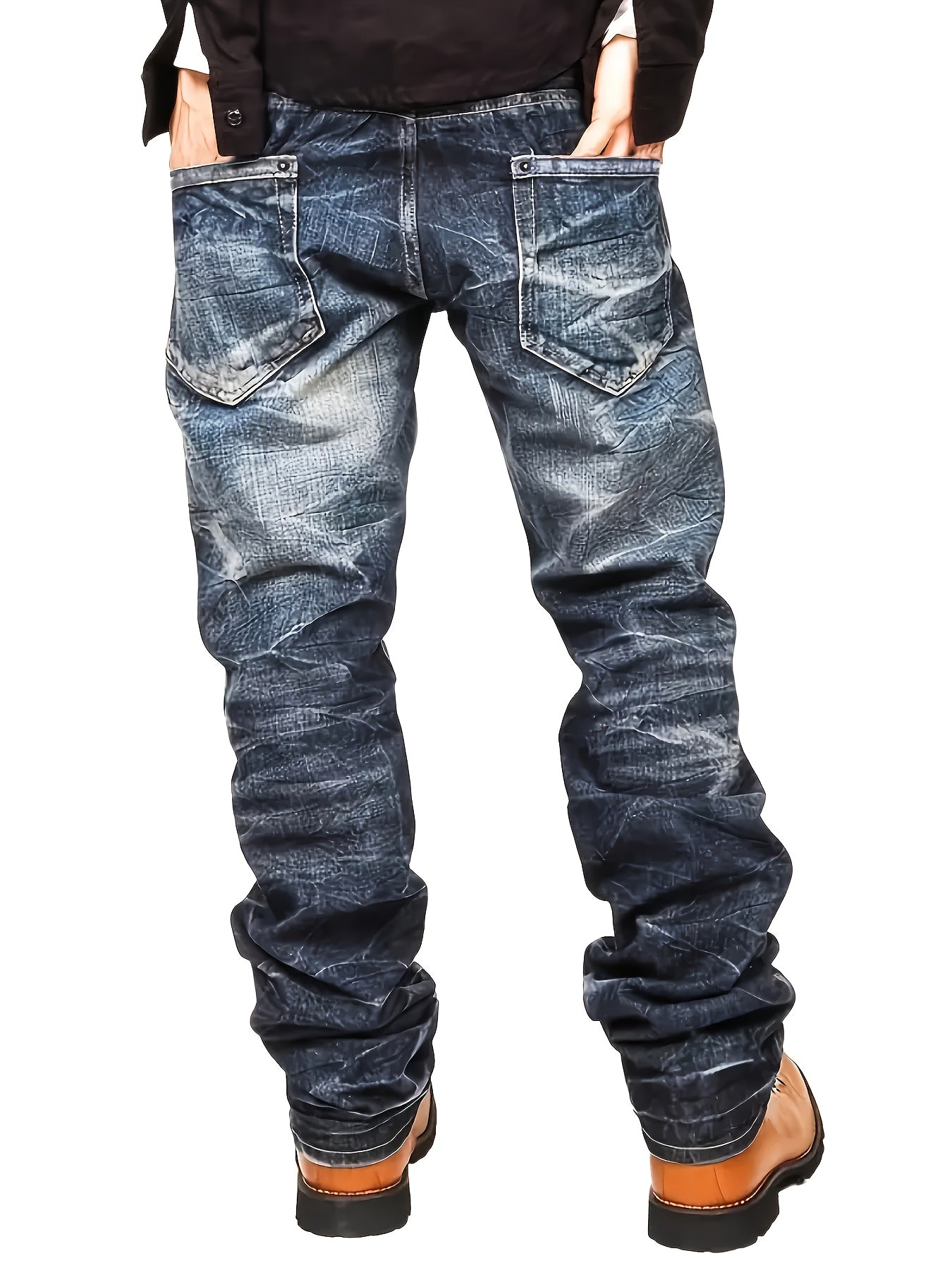 Men'S Vintage Washed Blue Faux Denim - Loose Fit Streetwear Pants with Raw Edge Details, All-Season Non-Fading Faux Denim for Casual Outfits & Casual Attire, Urban Fashion, Distressed Look, Sturdy Construction, Fashion Bottom