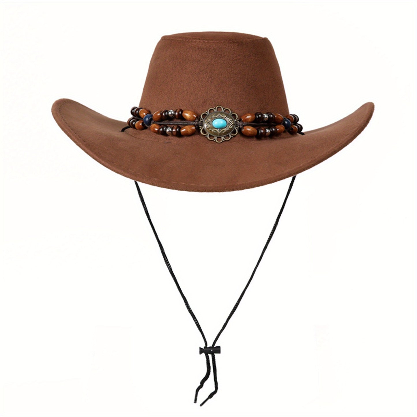 Women Men Vintage Western Hat Wide Brim Cowgirl Cap with Gem Beaded Belt Trendy Sun Hat for Outdoor Party