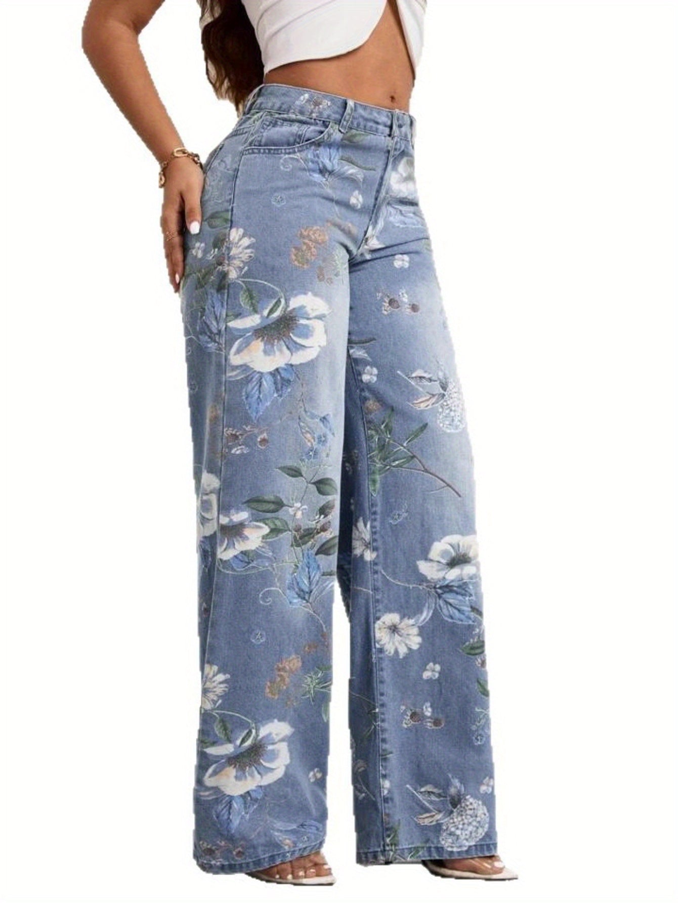 [Street print jeans] American street print jeans | Women's autumn fashion brand vibe style, loose and versatile design, mop wide-leg pants