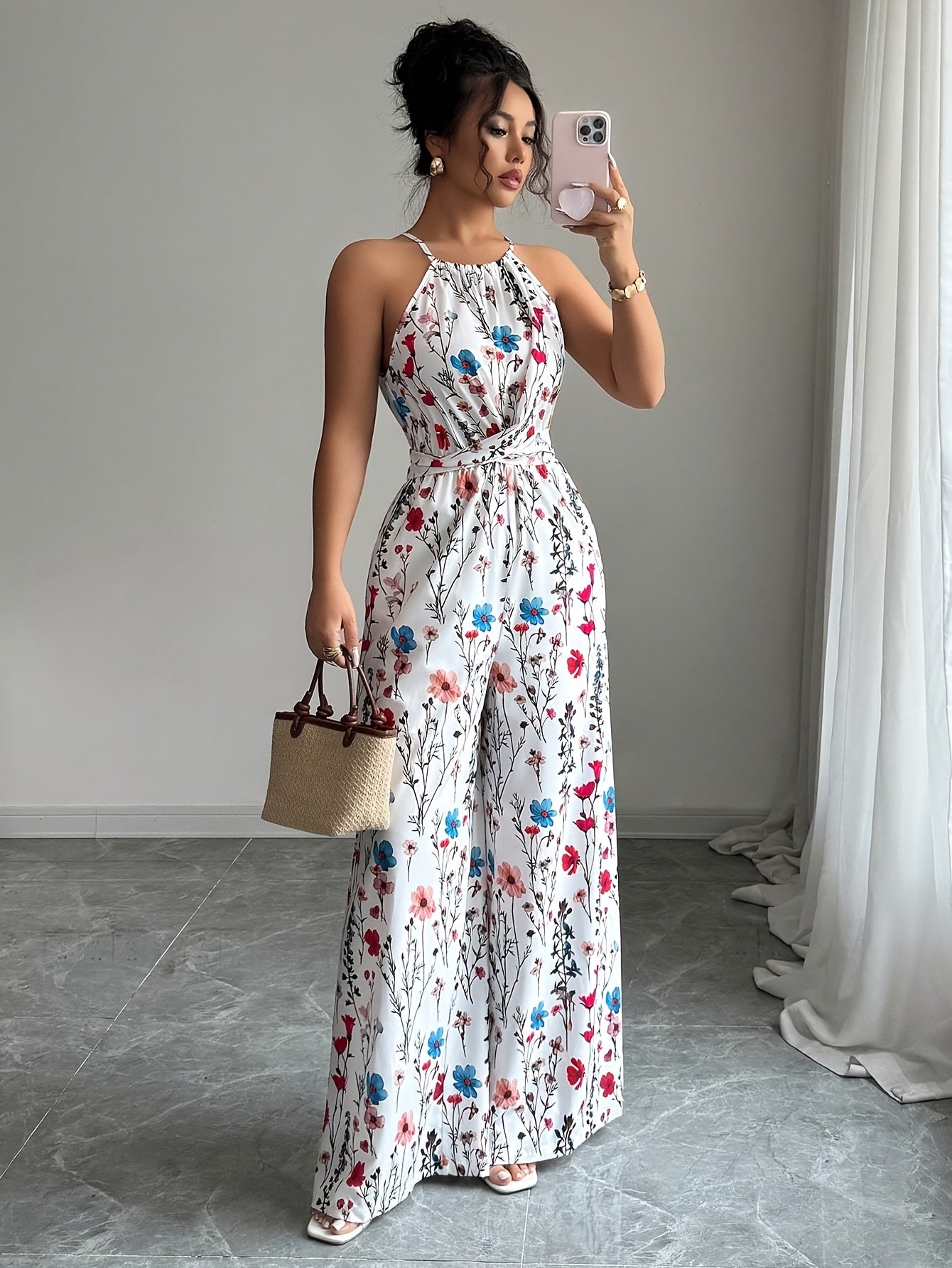 Green Women's Geometric Print Sleeveless Jumpsuit with Tie Waist and Wide Legs in White - Perfect for Night Outs, Parties, and Casual Attire, Casual Attire|Modern Casualwear|Strapless Jumpsuit