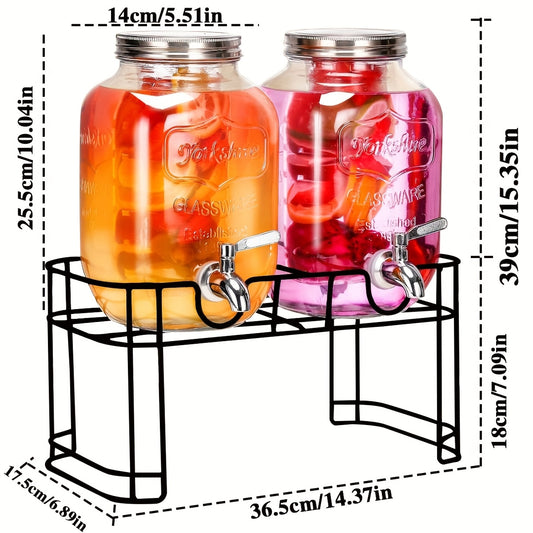 [Durable Glass Drink Dispenser] 2-Pack Durable 1 Gallon Glass Drink Dispenser with Stand & 304 Stainless Steel Manual-Pour Faucet - Tempered Glass,  Kitchen, Dining, Outdoor Events, Buffet Set