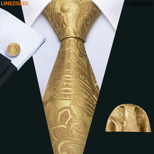 LINEZISEID 3pcs/set Men's Silk Classic Floral Necktie with Hanky And Cufflinks for Business & Wedding, Father's Day Gift, Paisley Ties for Men, Novelty Ties for Men, Special Occasion, Business Attire, Paisley Design, Elegant