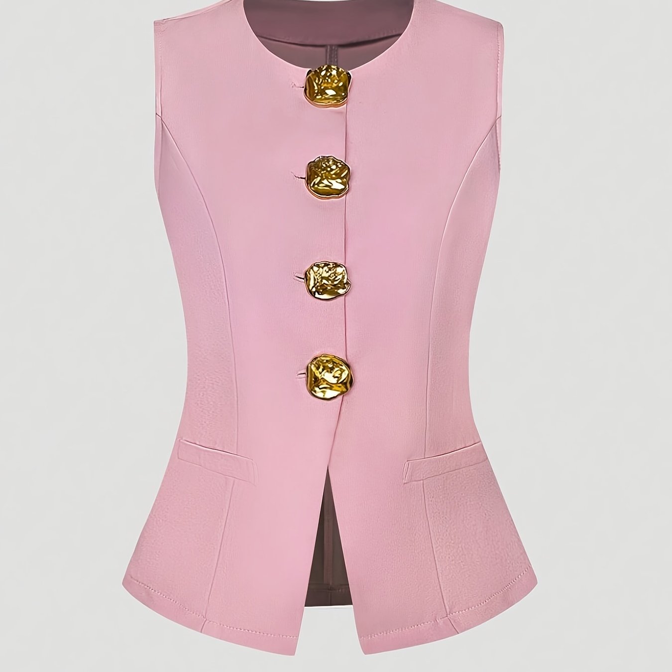 Women's French Chic Blazer - Sleeveless coat with Metallic Buttons, Structured Black Jacket for Business, Formal Events - Machine Washable Women's Professional Outerwear, Seasonal Wardrobe Staple, Office Wear, Elegant Style,