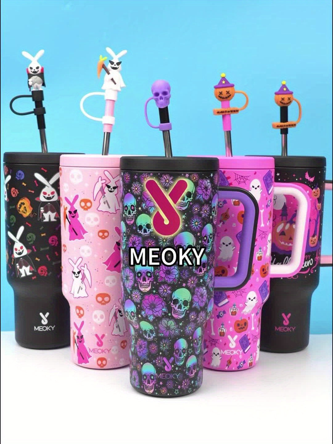 Meoky 1pc, Tumbler With Lid And Straw, 40oz Stainless Steel Insulated Water Bottle With Handle, Gift Drinking Cups, Keeps Cold For 24 Hours Or Hot For 10 Hours, Portable Suitable For Outdoor Camping, Hiking, Driving, Car Trav