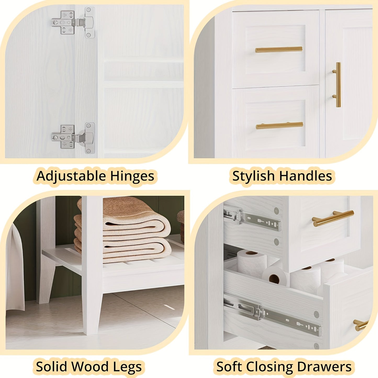 IRONCK 36" Modern Undermount Bathroom Vanity with Sink - White Wooden Cabinet with 4 Drawers, Open Shelf, Charging Station & Door Shelves, Rustic Style for Contemporary Bathrooms, Bathroom Vanity Cabinet, Bathroom Storage, Mi