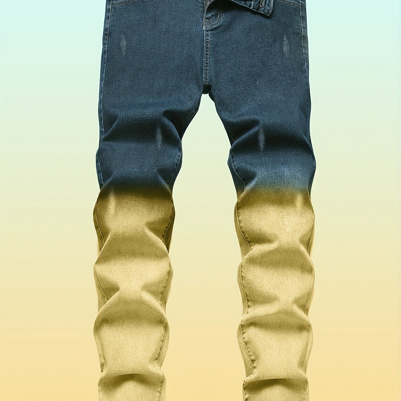Men's Slim Fit Distressed Denim Jeans with Golden Accents - Stretchy Comfort, Machine Washable, All-Season Casual Wear for Teens & Young Adults, Versatile Pants, Fashionforward Design, Quality Stitching, Stylish Trousers, Urb