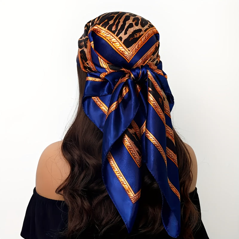 [Exquisite Head Scarf] 4pcs Exquisite Head Scarf for Women | Inspired Black Square Scarf with Golden & Zebra Print - Glamorous Headwear for Any Occasion