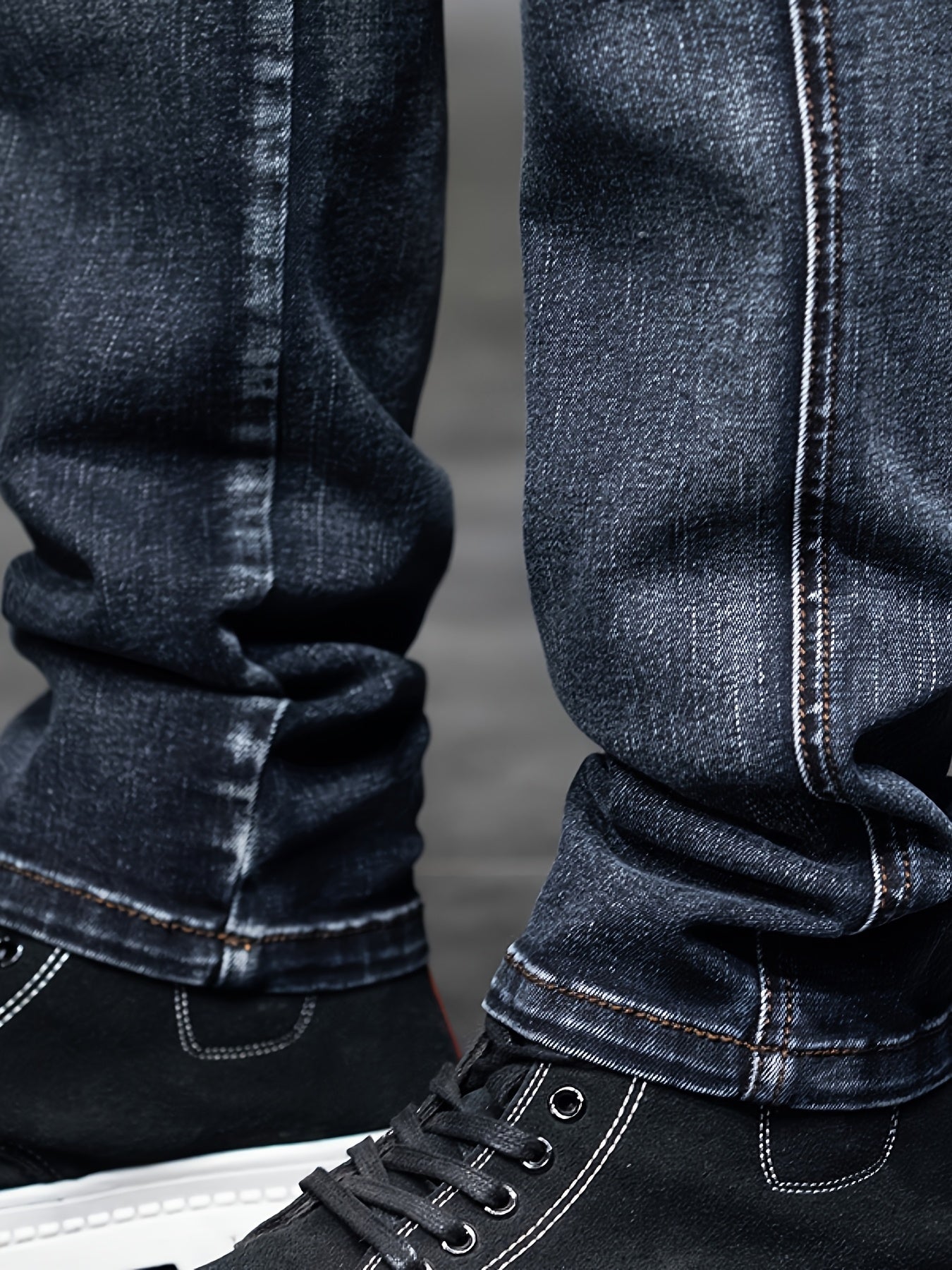 Men'S Slim-Fit Embroidered Denim Jeans with Adjustable Drawstring Waist - Stretch Straight-Leg Pants for Fall/Winter, Casual Casual Attire, Light Blue Washed Design, Comfortable Fashion, Fashionable Casualwear, Durable Fabric