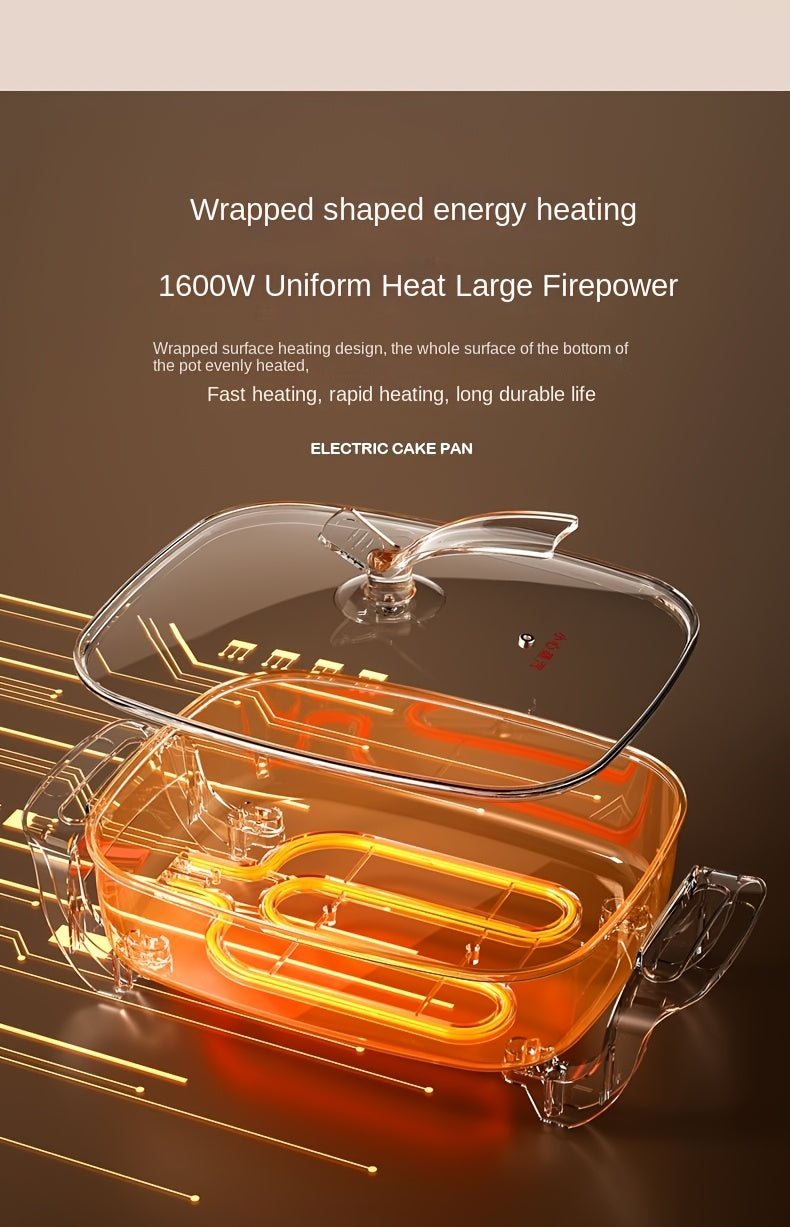 1pc 12x12 Inch Non-Stick Ceramic Electric Pot with Glass Lid, Aluminum Body, 1500W Adjustable Temperature Controller, for Frying, Baking, Steaming, or Boiling, Easy to Clean, 110V US Plug, Perfect for Home Use