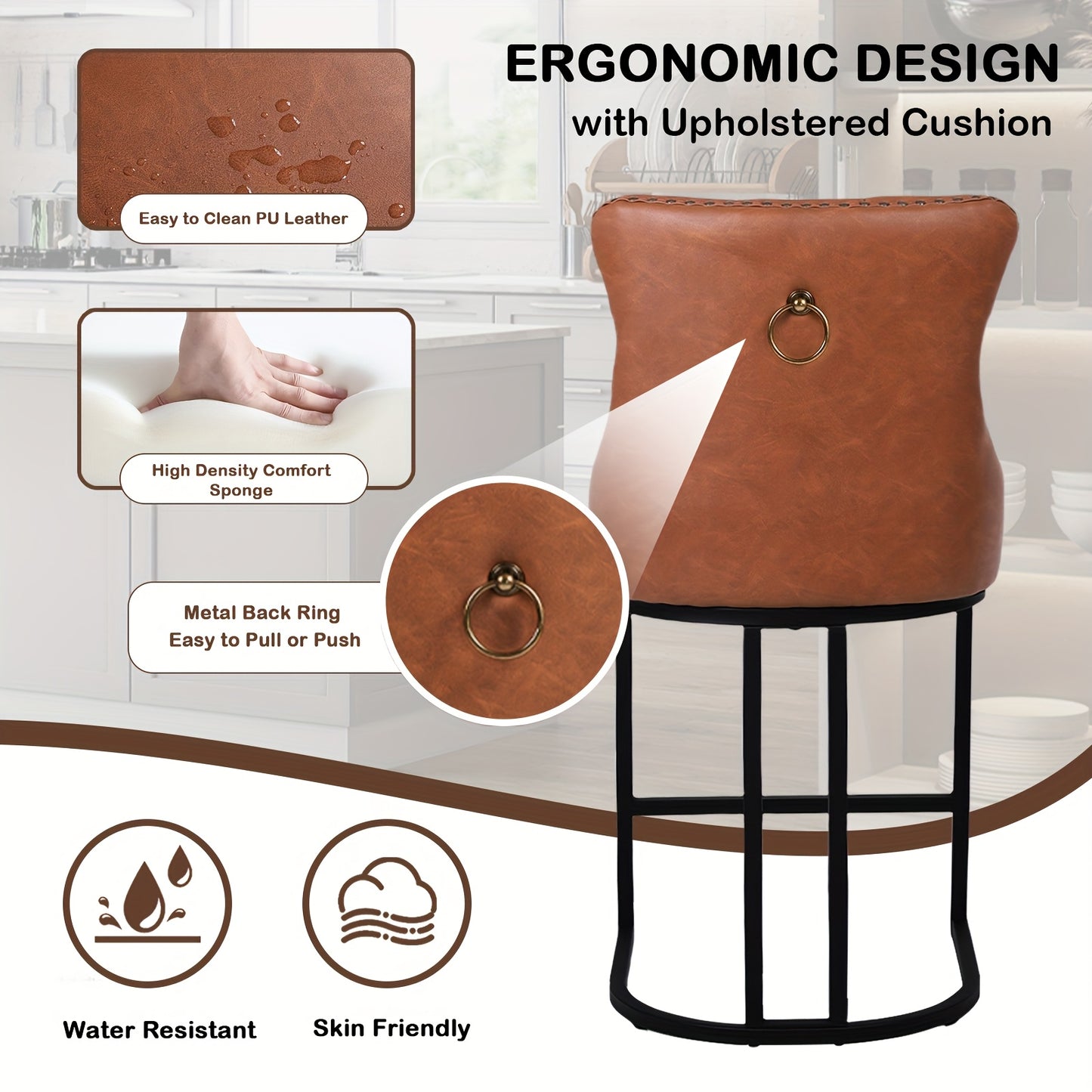 [Modern Bar Stool] 2/3/4pcs Set Modern Bar Stool - Performance Fabric Island Height for Home Kitchen