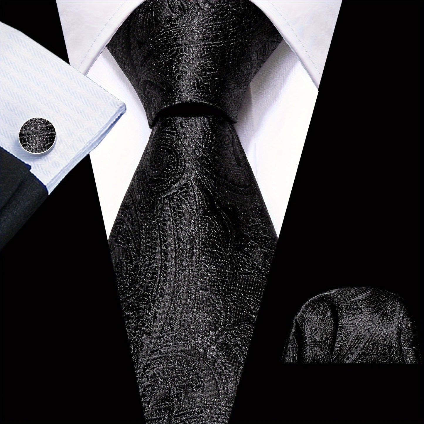 LINEZISEID 3pcs/set Men's Silk Classic Floral Necktie with Hanky And Cufflinks for Business & Wedding, Father's Day Gift, Paisley Ties for Men, Novelty Ties for Men, Special Occasion, Business Attire, Paisley Design, Elegant