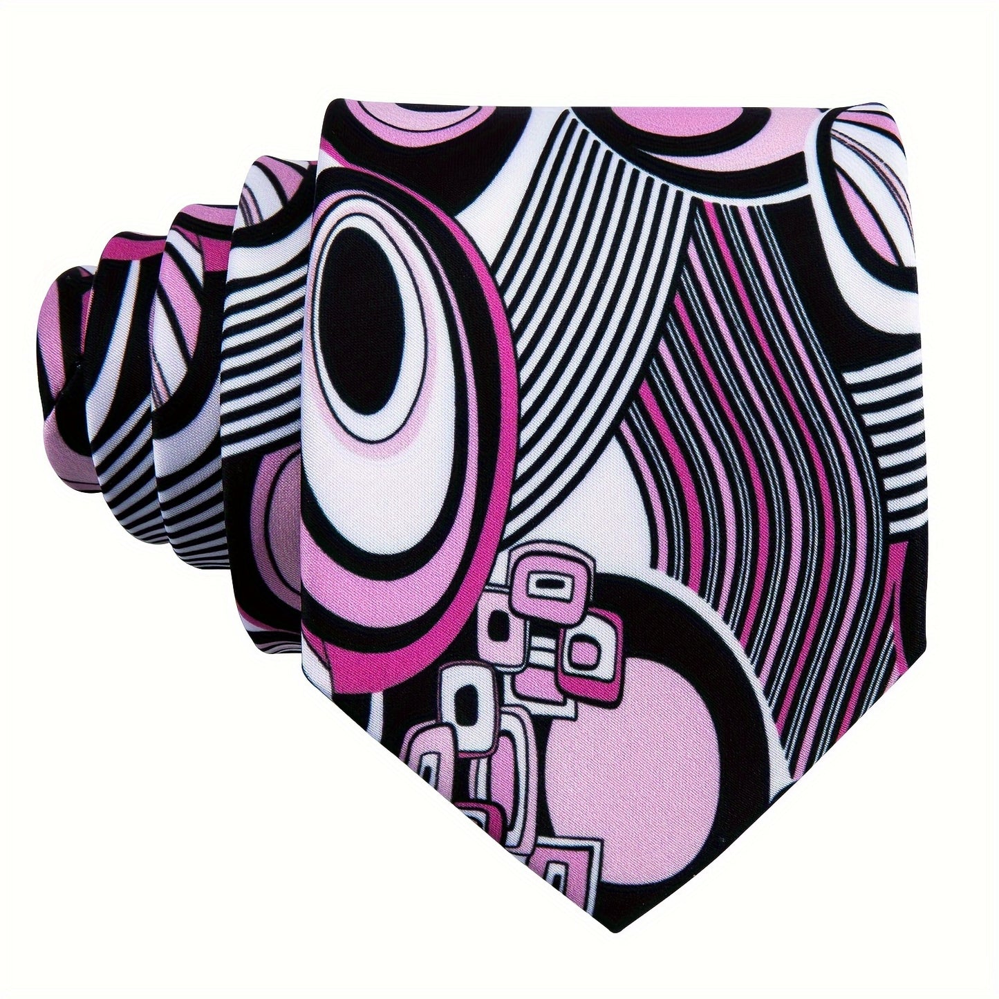 LINEZISEID 4pcs Mens frivolous Tie Pink Red Printing Tie Breathable Necktie Hanky Square Cufflinks Ring Set Wedding Party Groomsman Gift