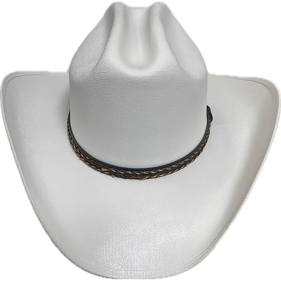 Western Style Pinch Front Straw Canvas Cowboy Cowgirl Straw Hat, Western Cowboy & Cowgirl Hat Pinch Front Wide Brim Style, for Your/Girlfriend Gift for Women