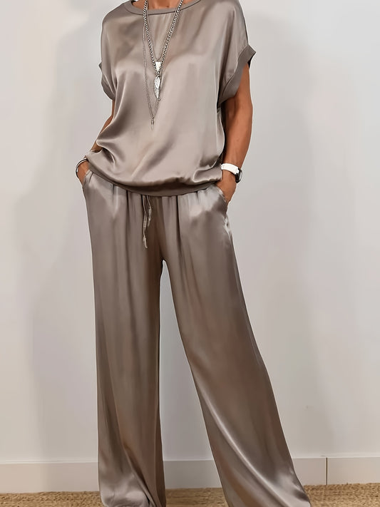 [Trendy Casual Set] Trendy Casual Set: Spring/Summer Loose Shirt & Wide Leg Pants