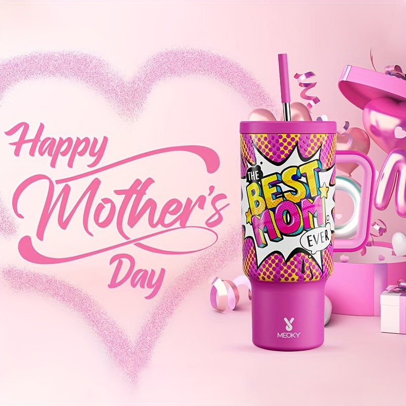 [MEOKY Stainless Steel Tumbler] MEOKY 40oz Stainless Steel Tumbler with Handle | Leak-Proof, Insulated Travel Mug for Hot & Cold Drinks, Perfect Gift for Father's Day & Mother's Day, Round Shape, Hand Wash Only, Travel Drinkw