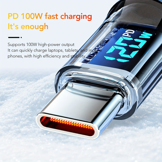 [Fast Type-C Cable] Super Fast 120W USB A to Type-C Cable - LED Digital Display, Matte Finish, Data Sync, USB Power Delivery, 6A High Current - Compatible with iPhone 15/16, Xiaomi, POCO, Samsung