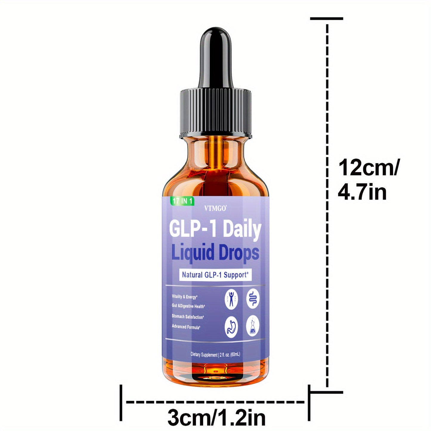 GLP-1 Daily Liquid Drops, GUT Health. Helps Appetite.B Vitamins, Ceylon Cinnamon, Probiotics, Ginger Root, Hops Flower, Green Tea, L-Methylfolate, Magnesium.Antioxidant, Balanced Diet, Suitable for Both Men and Women. Each Bo