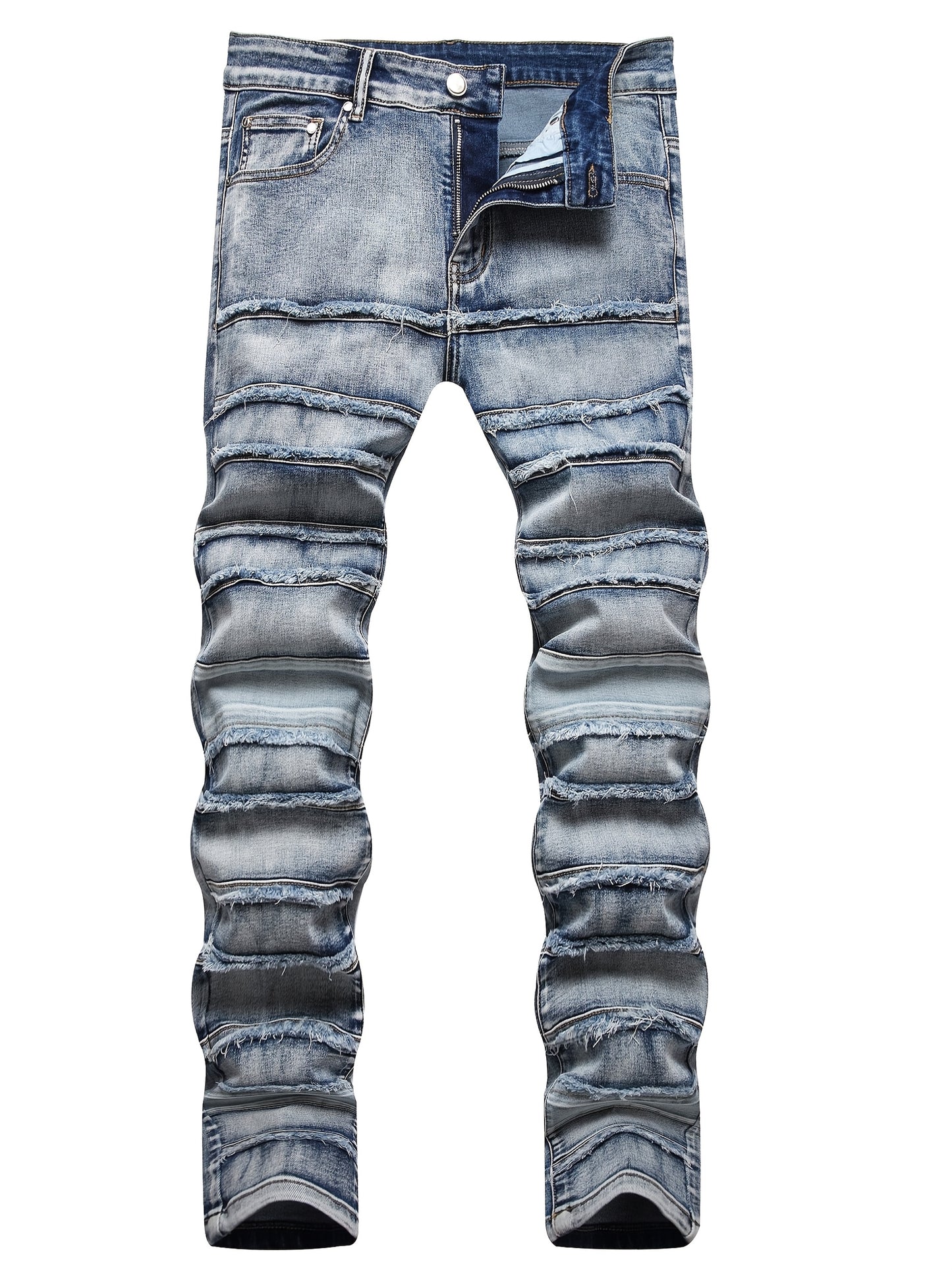 Men'S Slim-Fit Distressed Faux Denim with Raw Edges & Washed Texture - Machine-Washable Streetwear Faux Denim Trousers, All-Season Comfort, Solid Color Design for Casual & Formal Outfits, Versatile Clothing, Trendy Fashion, D