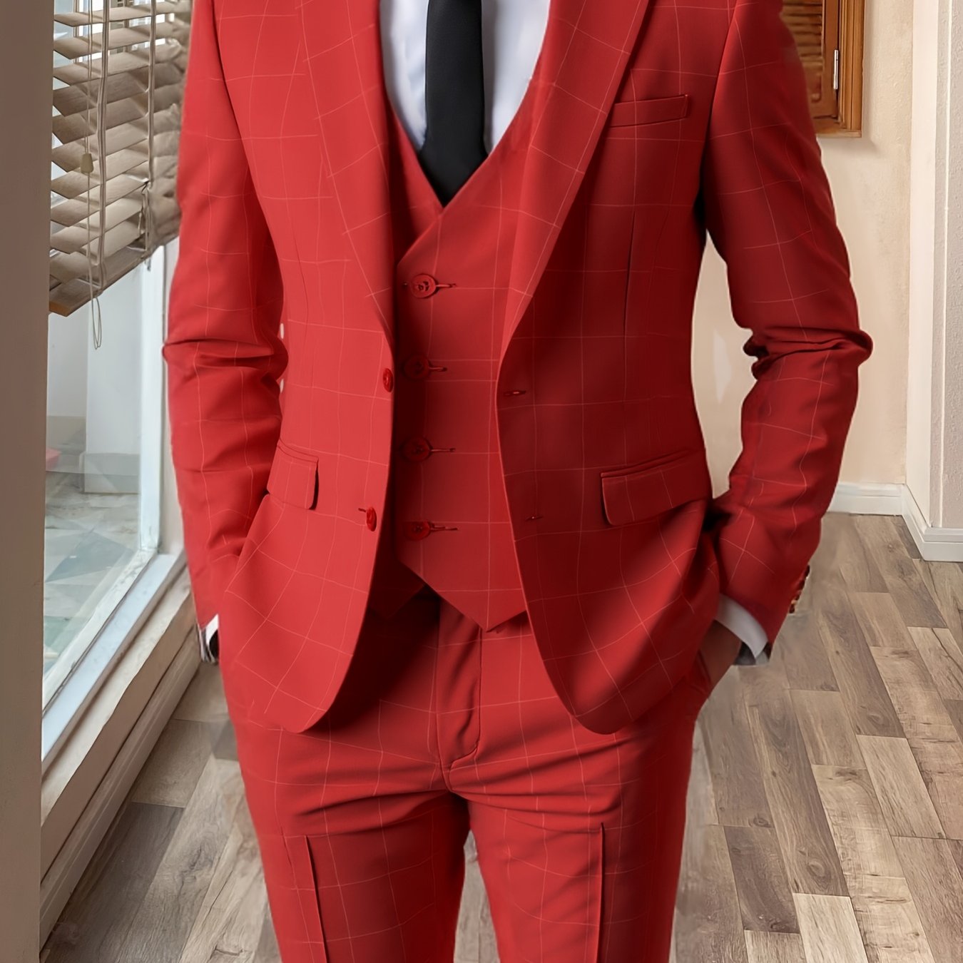 Men'S 3pcs Plaid Suit Formal Wedding Party Event Vintage Western Suit Casual Business Workwear Dress Suit