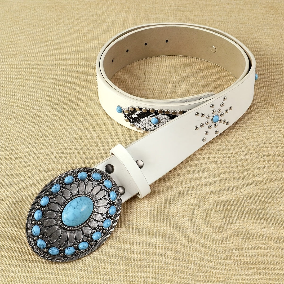 1pc Women'S White PU Belt Bohemian Style Streetwear Favorite Party Fashion Accessory Trendy Belt Suitable for Daily Wear