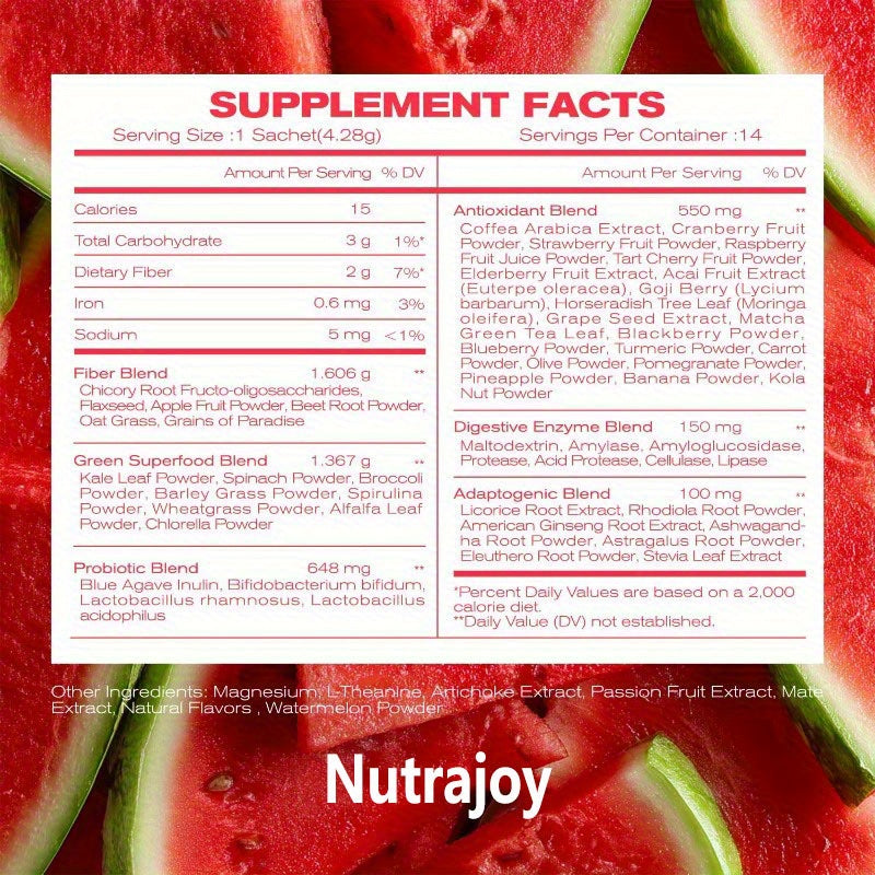 MONTUE Watermelon Probiotic & Prebiotic Powder for Women, Men & Kids - 14-Day Supply with 10 Billion CFU, Plant-Based Ingredients, Supports Digestive Health, Immune System & Gut Balance, Easy-to-Use Powder for Smoothies, Juic