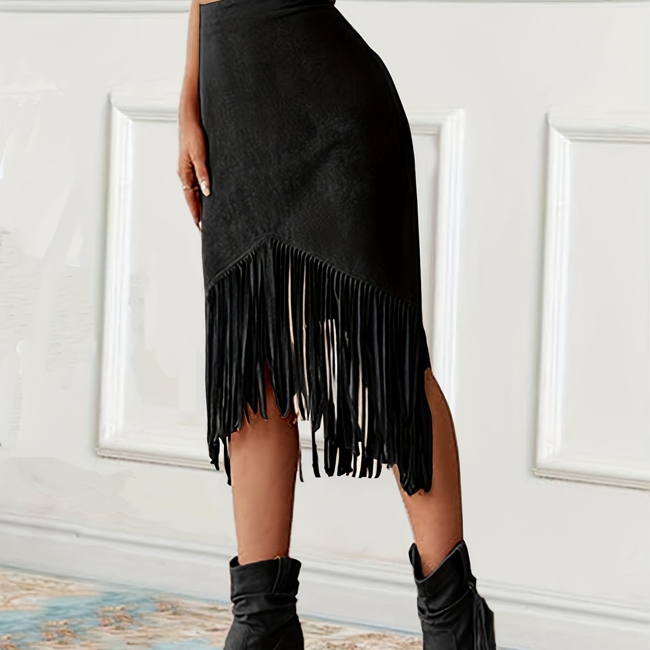 Women'S Vintage Western-Style Fringed Mid-Length Skirt