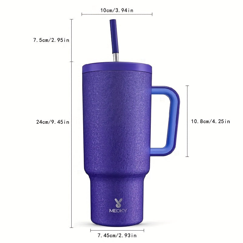 1pc Stainless Steel Insulated Coffee Mug, Handle Mug with Leakproof Lid and Straw, Portable for Outdoor Camping, Hiking, Driving, and Car Travel