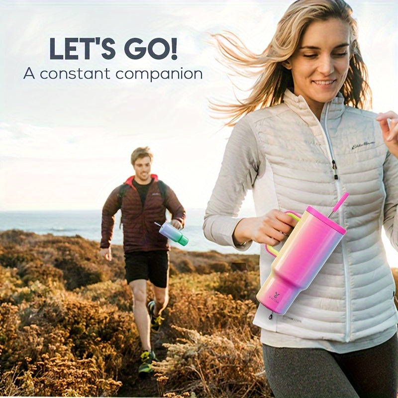 Mug 40 Oz Stainless Steel Tumbler With Lid And Straw - Insulated Water Bottle Keeps Drinks Cold For 34 Hours Or Hot For 10 Hours - Perfect For Outdoor Activities, Camping, Hiking, And Traveling - Includes Handle And Gift Drin
