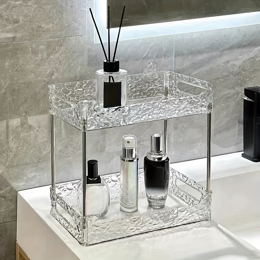1pc Elegant Multi-Tier Acrylic Vanity Organizer - Adjustable Desktop Storage Rack for Cosmetics, Perfumes & Office Supplies - Large Capacity, Easy to Install - Perfect for Bedroom, Bathroom, Study & Office Decor