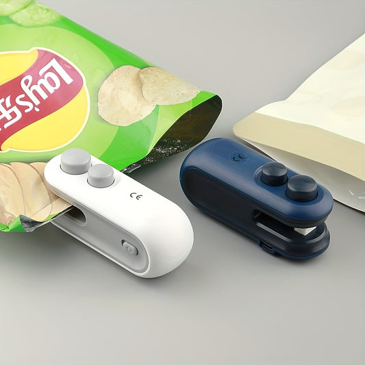 [1pc Mini Bag Sealer] 1pc Portable Mini Snack Packaging Bag Sealer with Built-In Magnetic USB Rechargeable Battery | Hand Press Plastic Sealing Machine for Picnic and Travel | Suitable for Resealing Potato Chip Bag, Cookie Ba