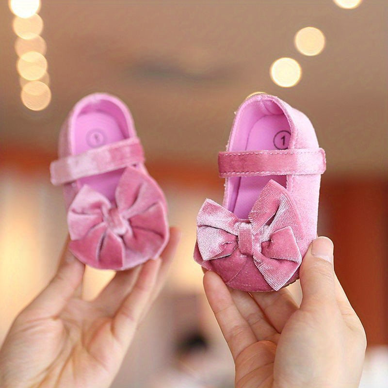 [Princess Mary Jane Flats] Princess Baby Girls Mary Jane Flats With Bowknot | First Walker Shoes Crib Shoes Wedding Party Christmas Dress Shoes